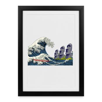T Shirt Grande vague kanagawa humour pirogue chili - Affiche encadrée (27 × 37 cm) - noir - Devant