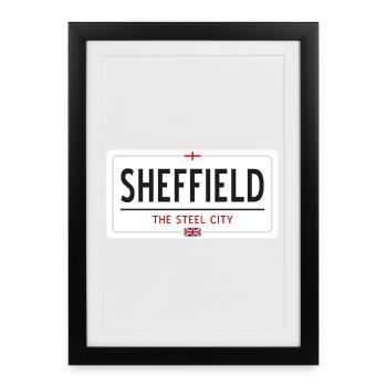 Panneau de la ville de Sheffield - Affiche encadrée (27 × 37 cm) - noir - Devant