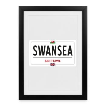 Panneau de la ville de Swansea - Affiche encadrée (27 × 37 cm) - noir - Devant