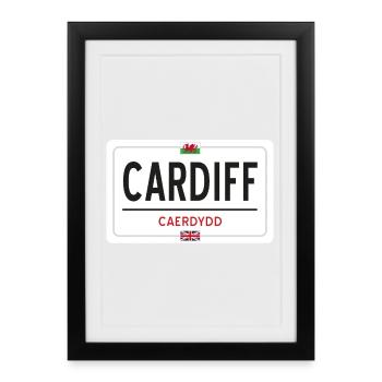 Panneau de la ville de Cardiff - Affiche encadrée (27 × 37 cm) - noir - Devant