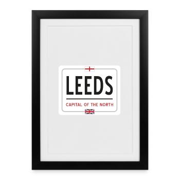 Panneau de la ville de Leeds - Affiche encadrée (27 × 37 cm) - noir - Devant