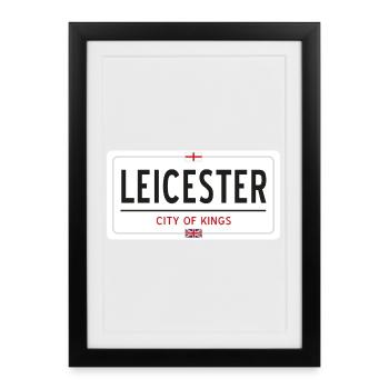 Panneau de la ville de Leicester - Affiche encadrée (27 × 37 cm) - noir - Devant