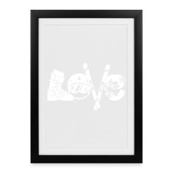 Winter Skiers Ice Skating Ice Hockey Winter Sports - Framed poster (27 × 37 cm) - black - Front