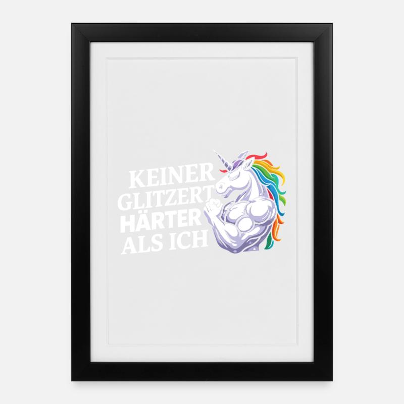 Härter als ich – Einhorn Kraftdesign - Gerahmtes Poster (27 × 37 cm) - Schwarz
