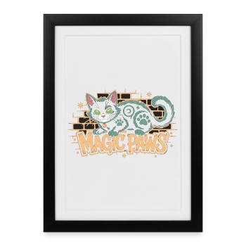 Chat magique avec motif étoile - Affiche encadrée (27 × 37 cm) - noir - Devant