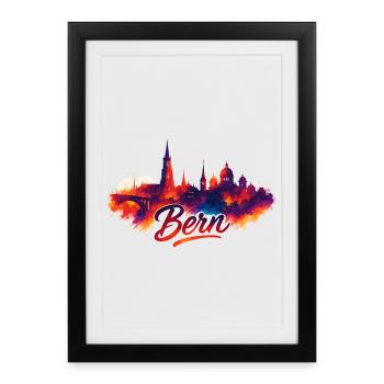 Ville de Berne Suisse Silhouette Cadeaux Artistiques - Affiche encadrée (27 × 37 cm) - noir - Devant