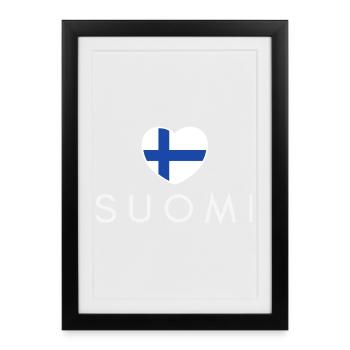 Cœur avec drapeau finlandais, j’aime la Finlande - Affiche encadrée (27 × 37 cm) - noir - Devant