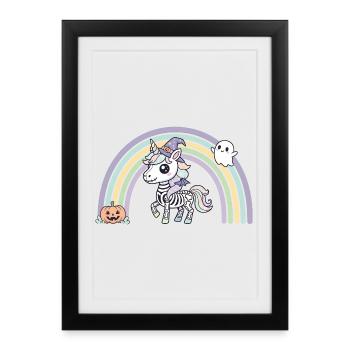 BOHO Licorne squelette avec arc-en-ciel – Halloween - Affiche encadrée (27 × 37 cm) - noir - Devant