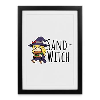 Sand-Witch, the little witch eats a sandwich - Framed poster (27 × 37 cm) - black - Front