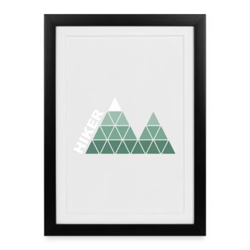 "Hiker" - Geometric Mountain Design - Framed poster (27 × 37 cm) - black - Front