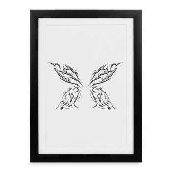 Ailes de papillon Tribal métallique - Affiche encadrée (27 × 37 cm) - noir - Devant