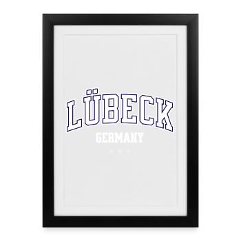 Lübeck, Allemagne, Collège Conception Motif de Ville Ancienne - Affiche encadrée (27 × 37 cm) - noir - Devant