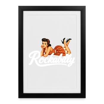 Cadeau de fille pin-up pour voitures vintage rockabilly - Affiche encadrée (27 × 37 cm) - noir - Devant
