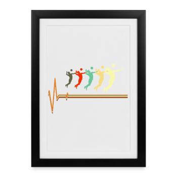 Volleyball Heartbeat - Volley-ball rétro vintage - Affiche encadrée (27 × 37 cm) - noir - Devant