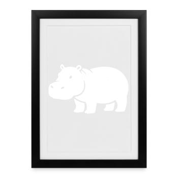 Silhouette Hippopotame Blanche - Affiche encadrée (27 × 37 cm) - noir - Devant