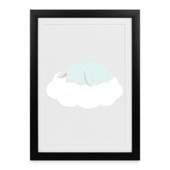Rêve du Lapin endormi sur un nuage - Affiche encadrée (27 × 37 cm) - noir - Devant