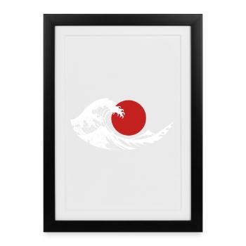 Great Wave Red Sun Japanese Aesthetic - Framed poster (27 × 37 cm) - black - Front