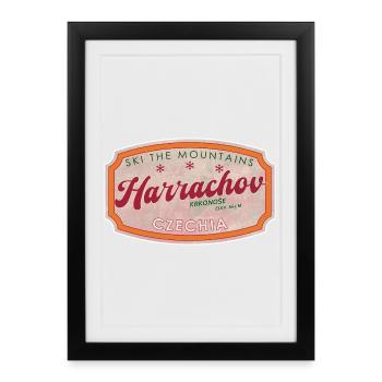 Harrachov Czech Czechia Ski Label Retro - Framed poster (27 × 37 cm) - black - Front