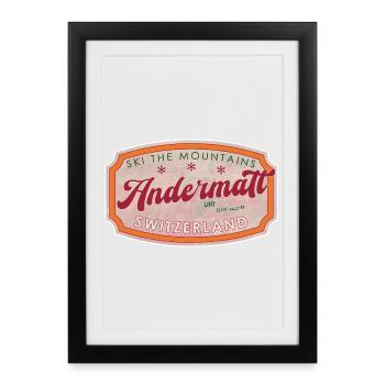 Andermatt Switzerland Ski Vintage Label - Framed poster (27 × 37 cm) - black - Front
