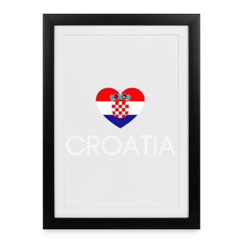 Herz mit Kroatien-Flagge, ich liebe Kroatien - Gerahmtes Poster (27 × 37 cm) - Schwarz - Vorne