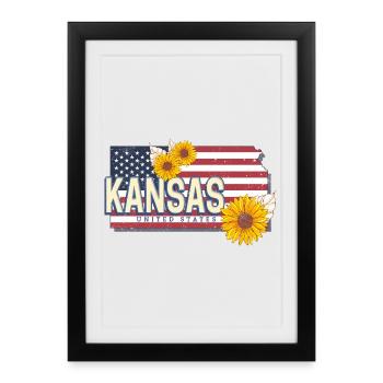 Kansas United States Retro Map Souvenir - Framed poster (27 × 37 cm) - black - Front