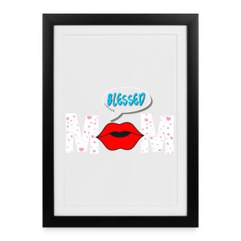 Proud Mom Lips Ästhetisches Shirt - Gerahmtes Poster (27 × 37 cm) - Schwarz - Vorne