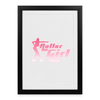 Neon Roller Girl Silhouette - Gerahmtes Poster (27 × 37 cm) - Schwarz - Vorne
