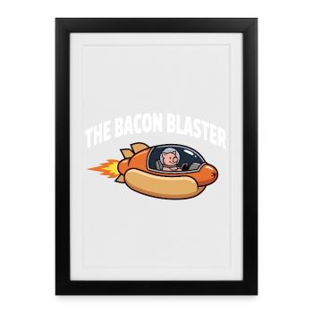 Bacon Blaster Funny Space Pig Rocket Design - Framed poster (27 × 37 cm) - black - Front