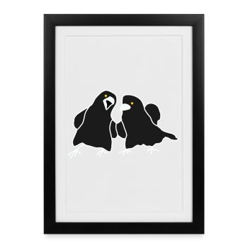 Duo de corbeaux minimaliste - Affiche encadrée (27 × 37 cm) - noir - Devant