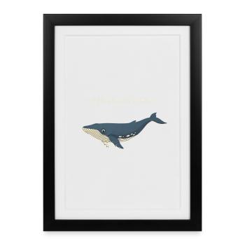 Baleine Bonjour Drôle, jeu de mots sur les animaux marins - Affiche encadrée (27 × 37 cm) - noir - Devant