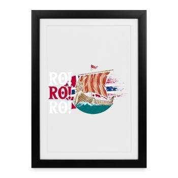 Norvège des fjords Norge Navire scandinave ro-viking - Affiche encadrée (27 × 37 cm) - noir - Devant