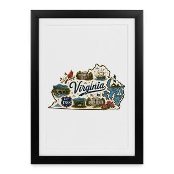Virginia Old Dominion State Vintage Sticker - Framed poster (27 × 37 cm) - black - Front