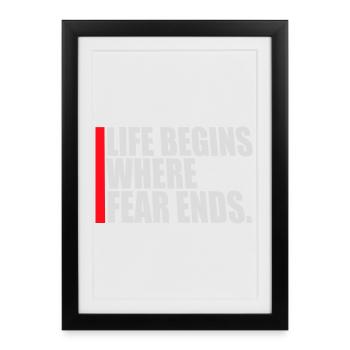 La vie commence là où la peur s’arrête Citation motivationnelle Logo - Affiche encadrée (27 × 37 cm) - noir - Devant