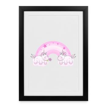 Licornes sur les nuages enamoured l'arc en ciel - Affiche encadrée (27 × 37 cm) - noir - Devant