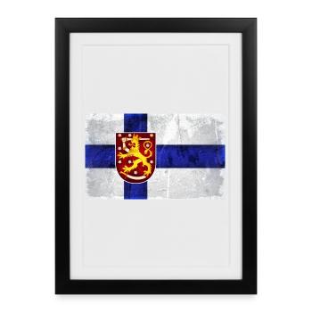 Drapeau de la Finlande Lion - Affiche encadrée (27 × 37 cm) - noir - Devant