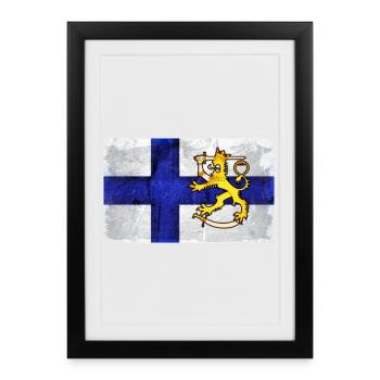 Finlande, Lion - Design - Affiche encadrée (27 × 37 cm) - noir - Devant