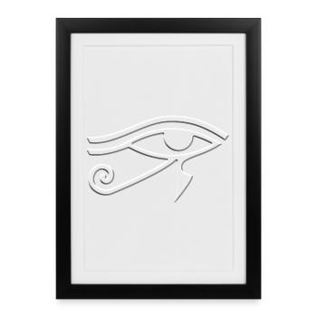 Oeil d’Horus (Oeil de Horus) Symbole Blanc Effet 3D - Affiche encadrée (27 × 37 cm) - noir - Devant