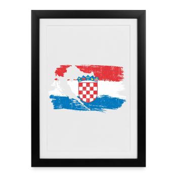 Drapeau croate à la brosse - Affiche encadrée (27 × 37 cm) - noir - Devant