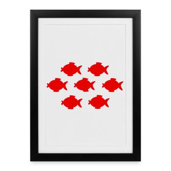 T-shirt poisson, T-shirt poisson, pêche au poisson - Affiche encadrée (27 × 37 cm) - noir - Devant