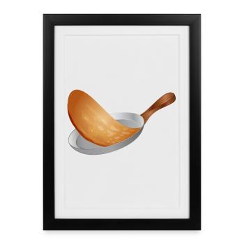 tourner les crêpes dorées dans la poêle - Affiche encadrée (27 × 37 cm) - noir - Devant