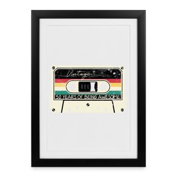 Cassette Vintage 50 ans d’Awesome - Affiche encadrée (27 × 37 cm) - noir - Devant