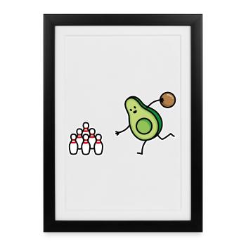 Drôle de bowling à l’avocat, bowler, bowling, bowler - Affiche encadrée (27 × 37 cm) - noir - Devant