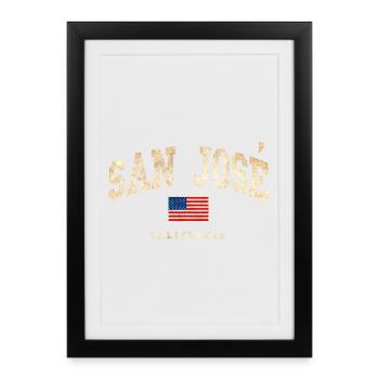 Drapeau vintage de San Jose Californie - Affiche encadrée (27 × 37 cm) - noir - Devant