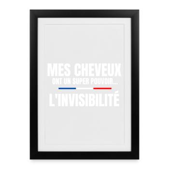 homme humour, cheveux, super pouvoir, chauve - Affiche encadrée (27 × 37 cm) - noir - Devant