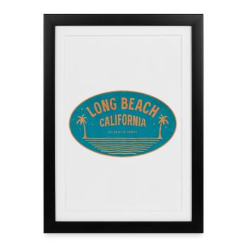Motif rétro de plage de Long Beach en Californie - Affiche encadrée (27 × 37 cm) - noir - Devant
