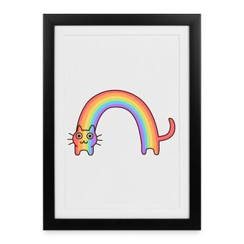 Regenbogenkatze. Buntes Design der Katze * - Gerahmtes Poster (27 × 37 cm) - Schwarz - Vorne