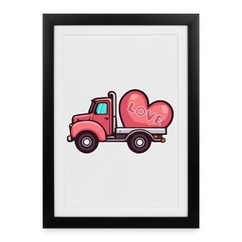 Truck with heart LOVE Valentine's Day - Framed poster (27 × 37 cm) - black - Front