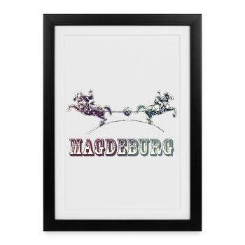 Magdebourg | L’expérience de l’hémisphère d’Otto von Guericke - Affiche encadrée (27 × 37 cm) - noir - Devant