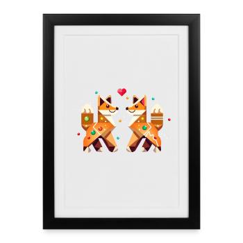 Deux renards en pain d’épices comme motif de Noël - Affiche encadrée (27 × 37 cm) - noir - Devant