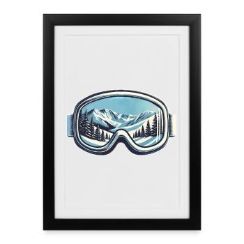 Sports d’hiver Ski Snowboard Lunettes de ski Vacances - Affiche encadrée (27 × 37 cm) - noir - Devant